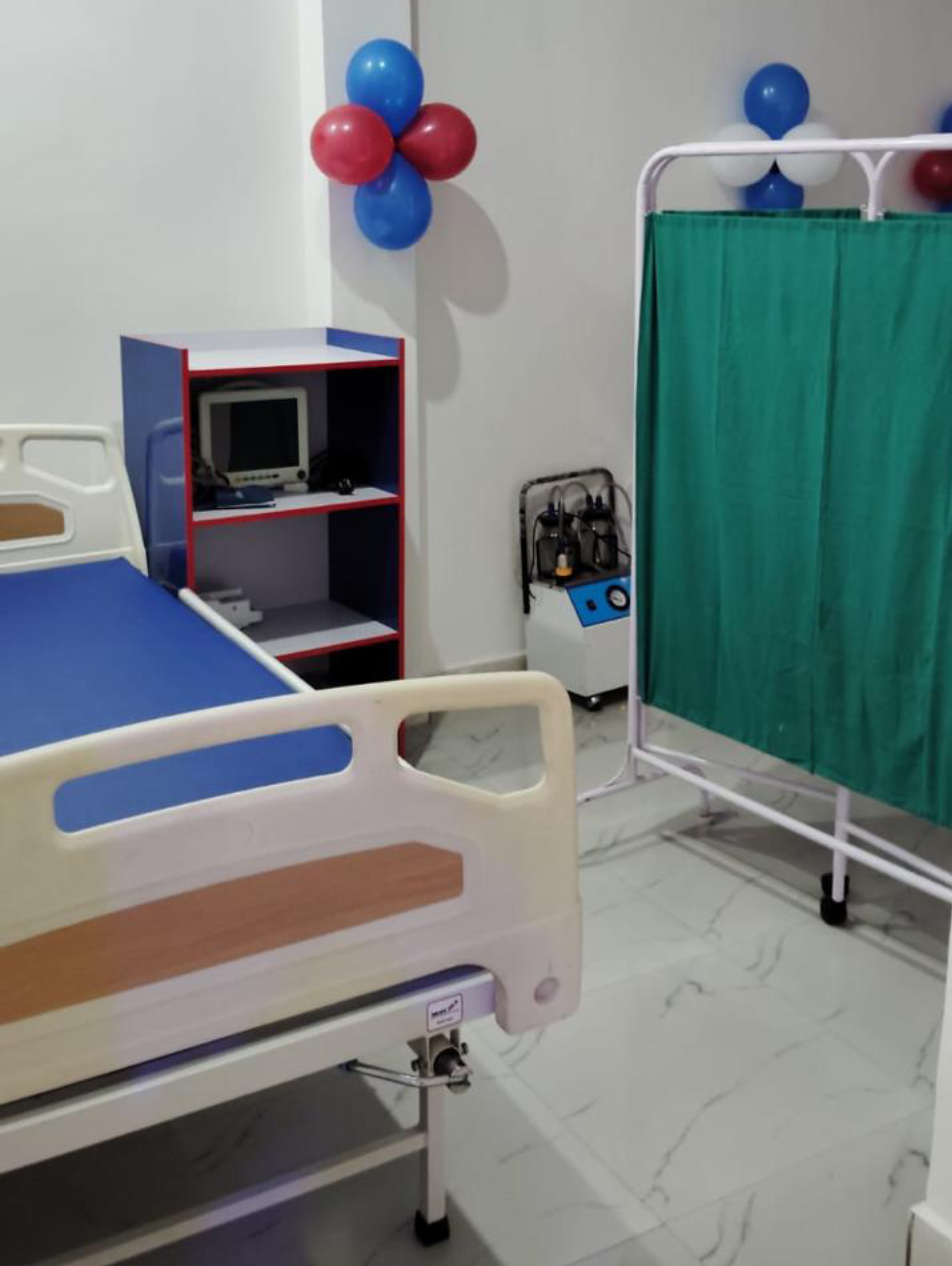 A patient receiving monitored care in a hospital setting
